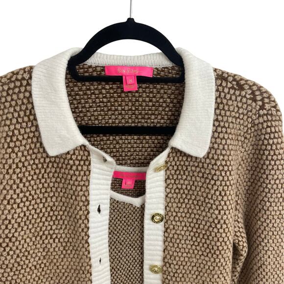 Lilly Pulitzer Cormac Sweater Set in Cafe Ole Safari Tweed Brown White Medium - Picture 3 of 9